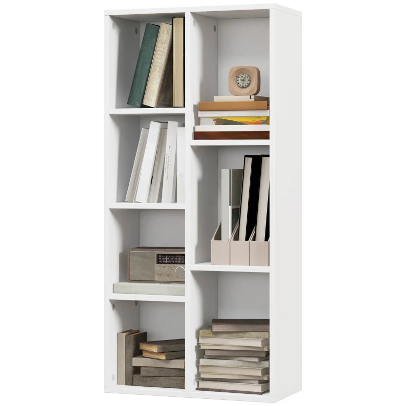Stylish Seven-Cube Bookcase in White Wood Effect - Modern Storage Solution for Home or Office Organization