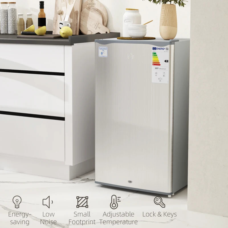 91L Freestanding Under-Counter Fridge with Lock in Grey for Home and Office