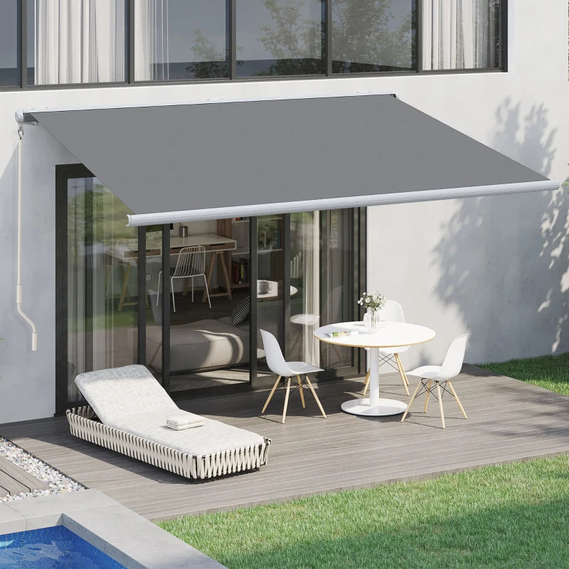 Grey 4m x 3m Retractable Awning With LED Light and Remote Controller
