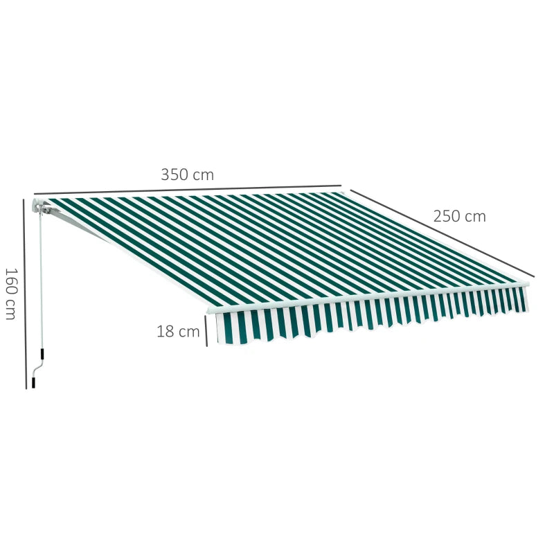 3.5m x 2.5m Manual Retractable Awning With Green and White Stripes