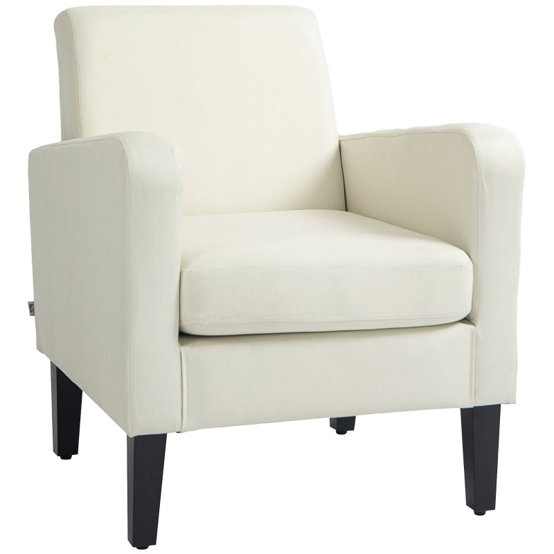 Modern Cream White Accent Chair with Rubber Wood Legs for Living Room and Bedroom Decor
