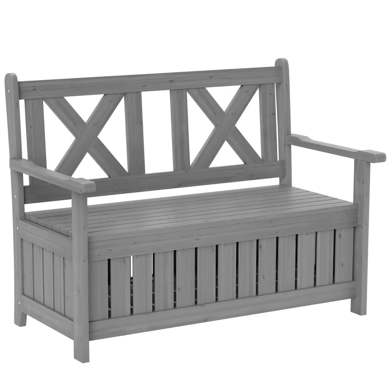2-Seater Charcoal Grey Garden Storage Bench - Outdoor Patio Wood Seating for Porch Decor