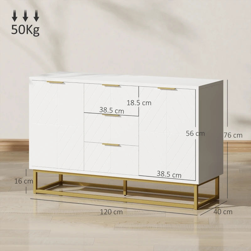 Modern White Sideboard with 3 Drawers & Adjustable Shelves - Stylish Storage Solution for Living Room Furniture