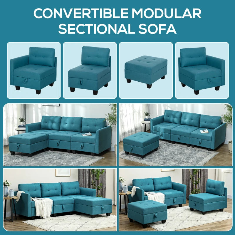 Light Blue 'L' Shape Modular Sofa with Storage for Stylish Living Rooms