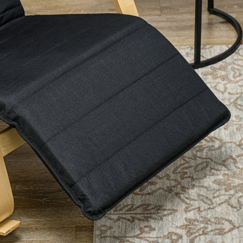 Adjustable Rocking Lounge Chair with Footrest, Side Pocket and Pillow for Ultimate Relaxation in Black