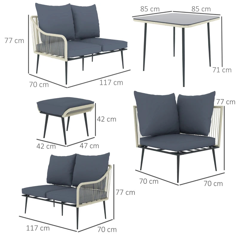 6-Piece Grey Rattan Garden Sofa Set - Strong and Durable Outdoor Furniture