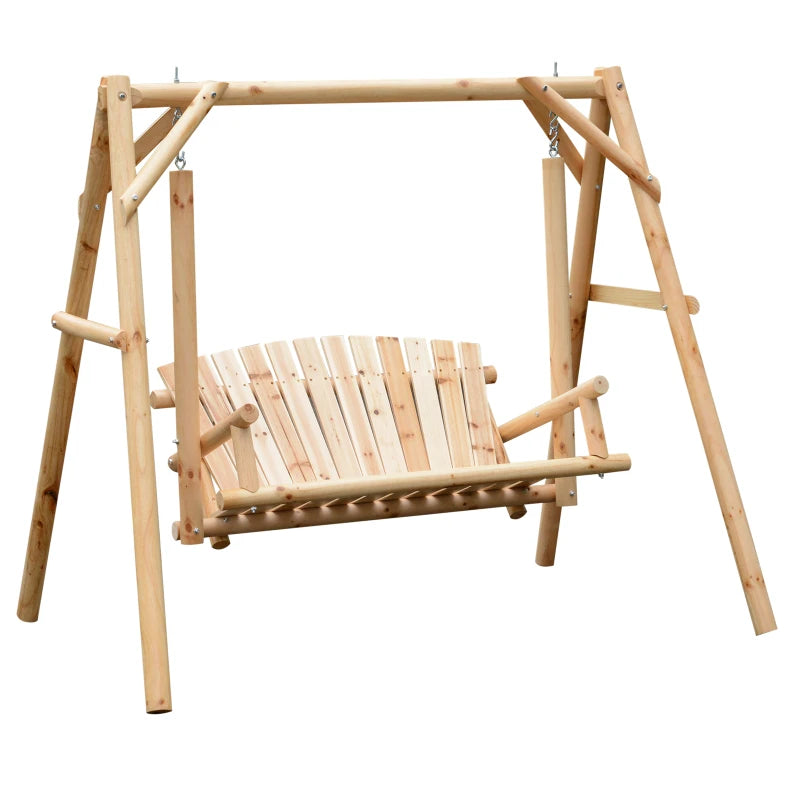 Wooden Outdoor 2 Seater Swing Chair - Garden Porch Hammock Bench