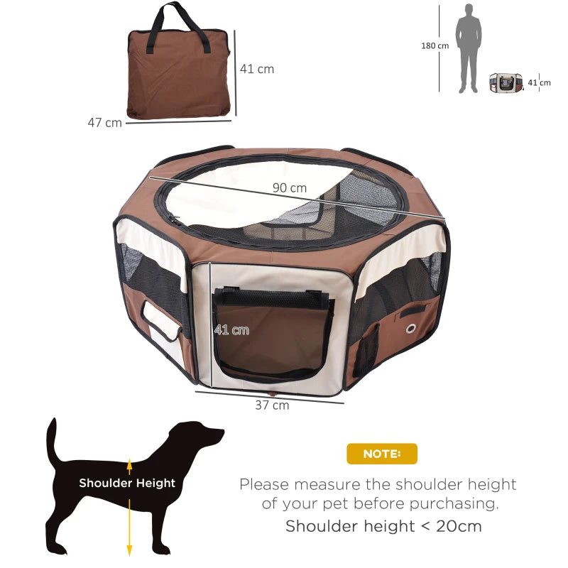 Portable Cat Dog Playpen - Indoor Outdoor Pet Pen for Puppies, Rabbits & Guinea Pigs - 90cm Diameter, 41cm Height, Brown