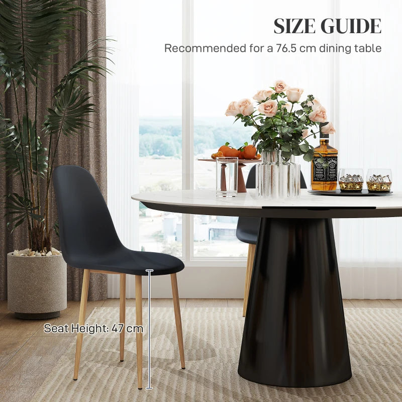 Modern Black Dining Chairs Set of 4 - Stylish Kitchen Chairs with Backrest & Steel Legs for Dining Room & Living Room