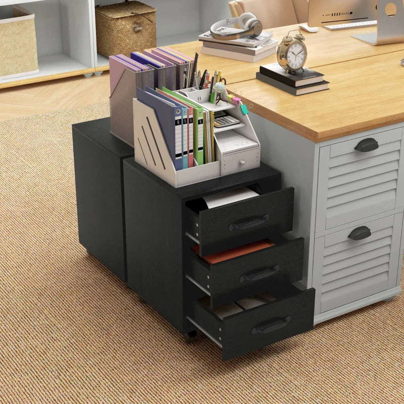 Mobile 3 Drawer File Cabinet on Wheels - Black Filing Cabinet for Home Office & Study - Stylish & Functional Storage
