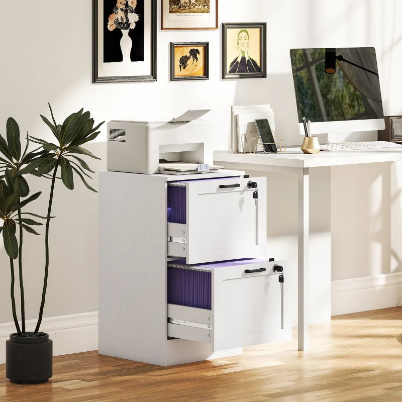 Secure 2-Drawer White Filing Cabinet with Lock - Stylish Storage Solution for Home or Office Organization