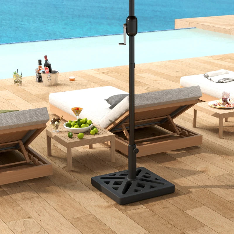 15kg HDPE Black Garden Parasol Base - Outdoor Umbrella Stand with Cut-Out Design for Deck and Poolside