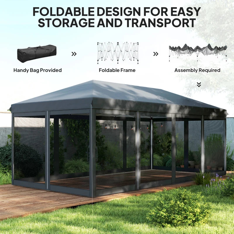 3m x 6m Pop Up Gazebo Tent with Mesh Walls, Outdoor Canopy for Parties & Weddings, Black