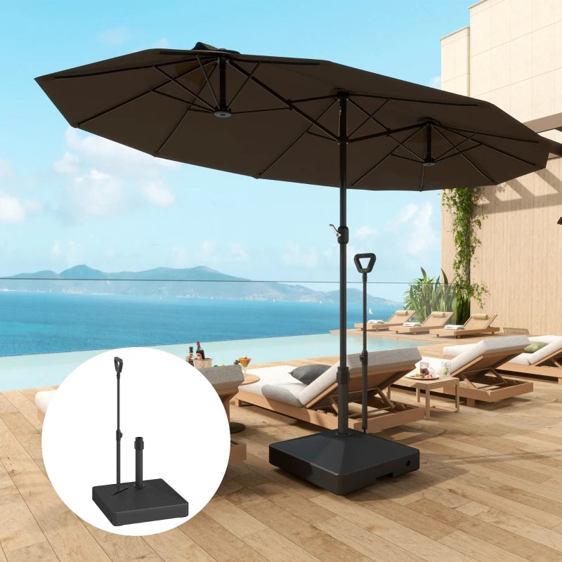 Adjustable Garden Parasol Base with Wheels and Handle - Black, 55kg Capacity for Sun Umbrella Stand, 45kg with Water, Ideal for Garden and Poolside