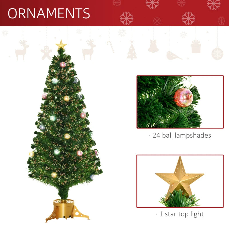 5FT Prelit Artificial Christmas Tree with Fiber Optics & Baubles - Festive Green Holiday Decor in Golden Pot