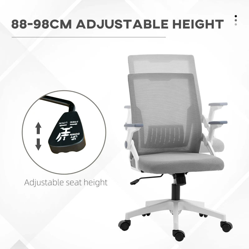 Vinsetto Grey Mesh Office Chair with Lumbar Support, Adjustable Height, Flip-up Armrests & Swivel Wheels - Ergonomic Desk Chair