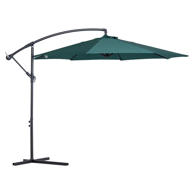 Dark Green Hanging Cantilever Umbrella with Crank Handle - Outdoor Sun Shade