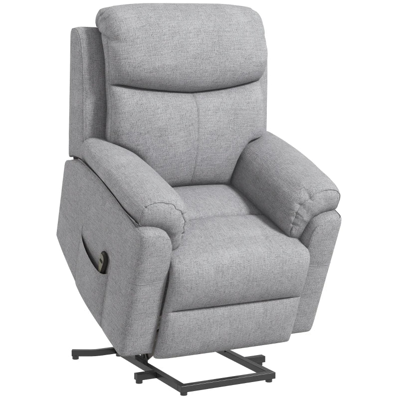 Electric Power Lift Recliner Chair for Elderly, Overstuffed Linen Fabric Armchair with Remote Control and Side Pockets, Grey