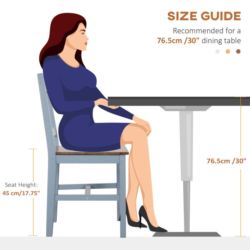 Set of 4 Grey Dining Chairs with Slat Back, Pine Wood Kitchen Chairs for Living Room & Dining Room