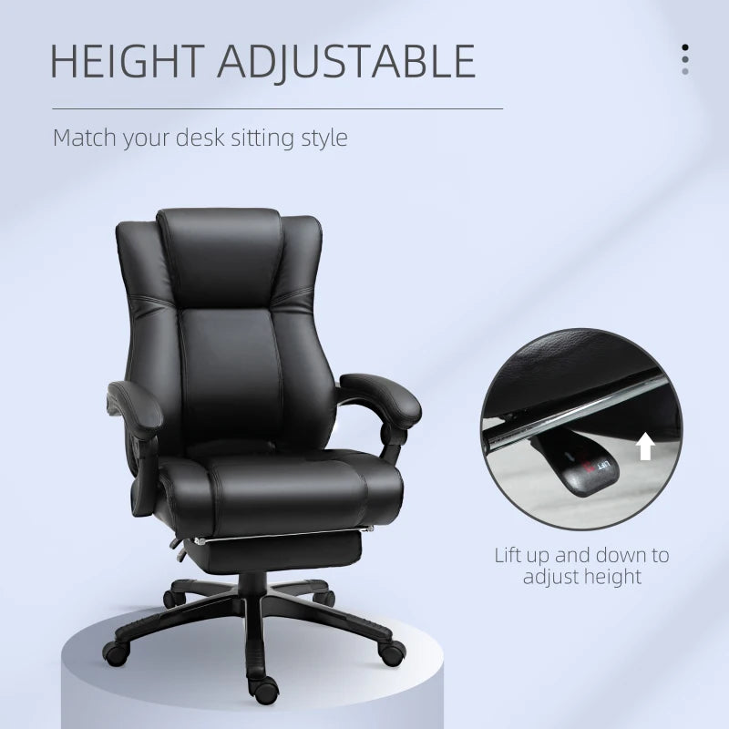 Vinsetto Executive Office Chair - PU Leather Swivel Desk Chair with Footrest, Adjustable Height, Wheels, Black for Home & Office