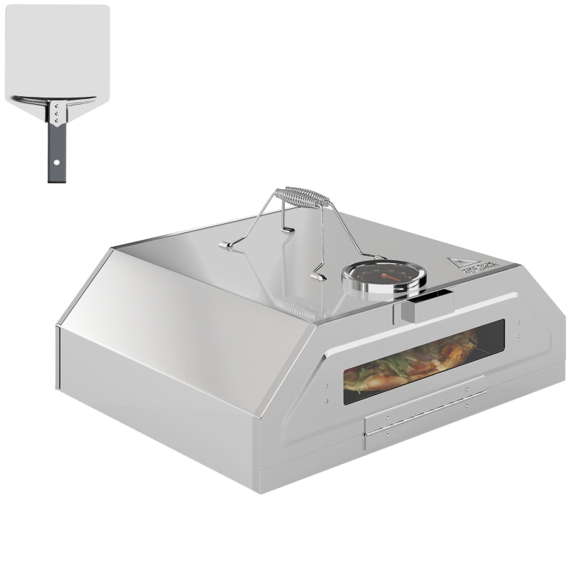 Portable Stainless Steel BBQ Grill Pizza Oven with Thermometer, Viewing Window, and Accessories