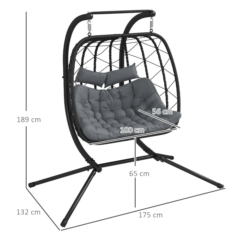Black Steel Frame Hanging Egg Chair for Two