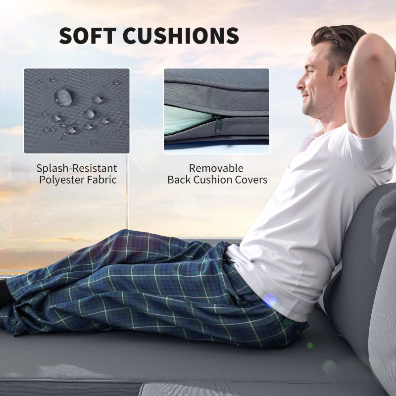 3-Piece Rattan Garden Furniture Set - L-Shaped Chaise Lounge & Coffee Table with Cushions