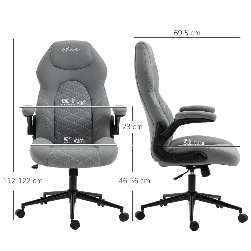 Vinsetto Light Grey Home Office Desk Chair - Ergonomic Computer Chair with Flip Up Armrests, Swivel Seat & Tilt Function