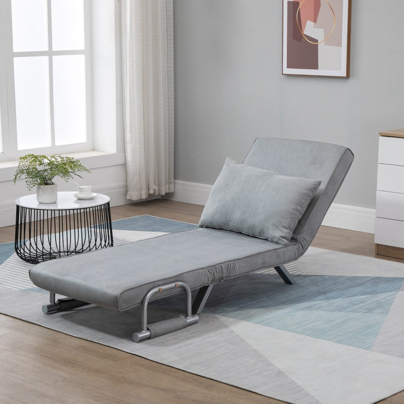 Grey Suedette Adjustable Back Futon Sofa Chair for Stylish Living Room Comfort
