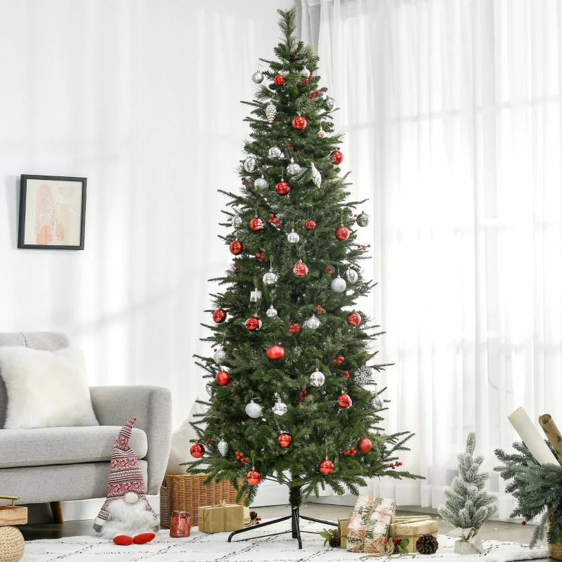 7ft Realistic Green Pencil Christmas Tree with Red Berries, Auto Open Feature - Perfect Holiday Decor
