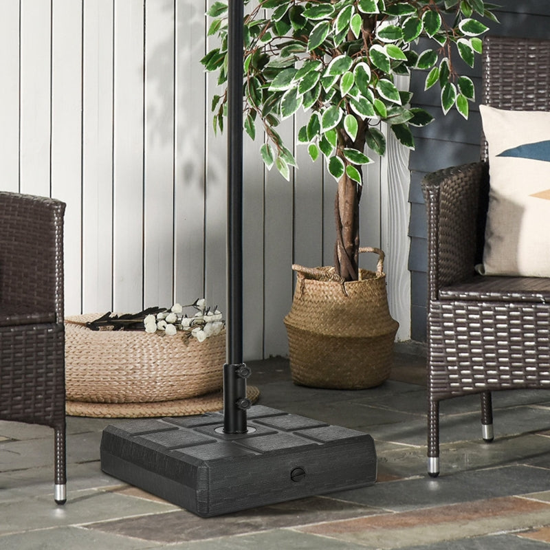 Black Square Umbrella Base with Wood Effect - 40kg Plastic Stand for Outdoor Patio Umbrella