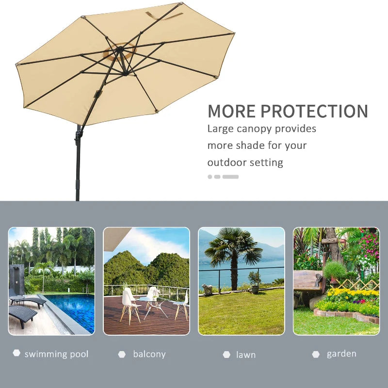 Beige Round Tilt Umbrella with 360° Rotation and Hand Crank