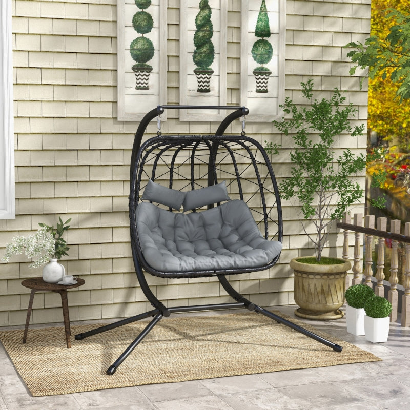 Black Steel Frame Hanging Egg Chair for Two