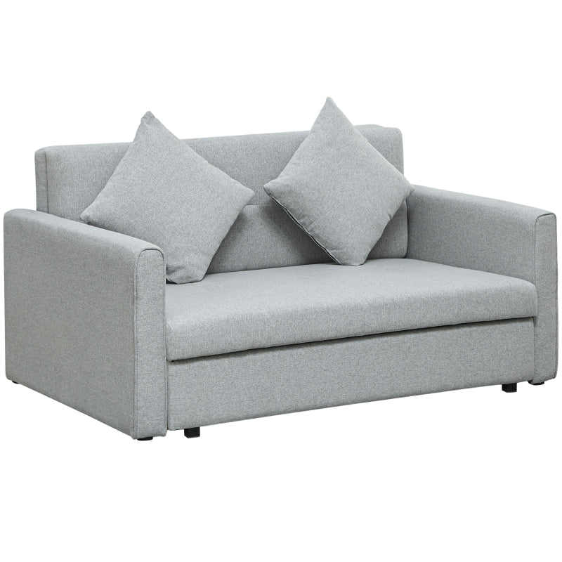 Modern 2 Seater Sofa Bed with Hidden Storage, Linen Loveseat Couch and Cushions for Living Room, Light Grey