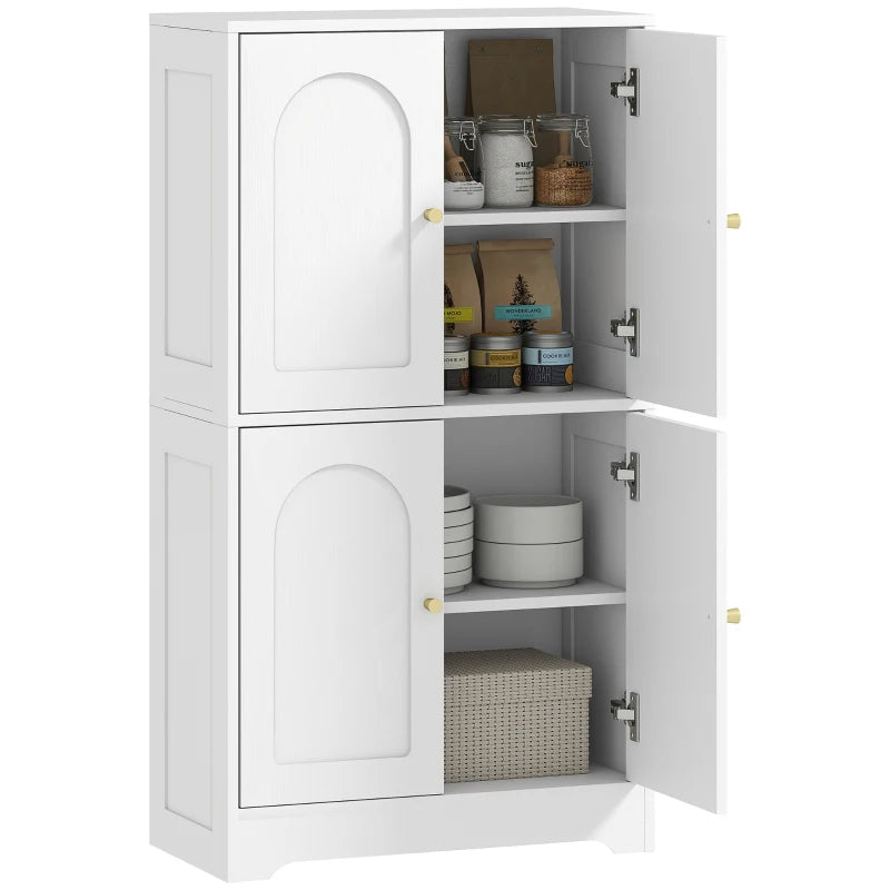 4-Door White Kitchen Storage Cabinet with Adjustable Shelves - Stylish & Functional Organization Solution for Your Home