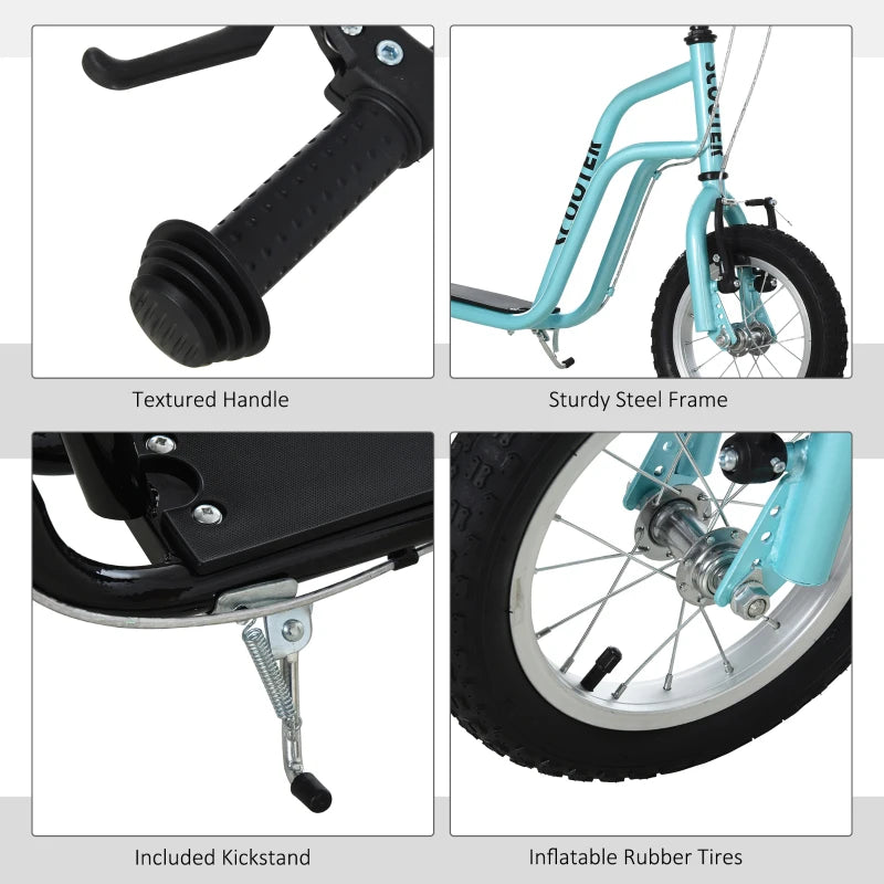 Blue Stunt Scooter for Kids - 12" Rubber Tyre Kick Scooter with Adjustable Handlebar & Dual Brakes