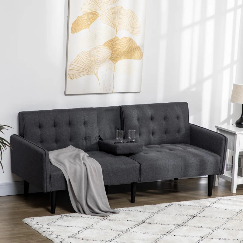 Grey Three-Seater Sofa Bed with Cupholders for Comfort and Style in Your Living Room
