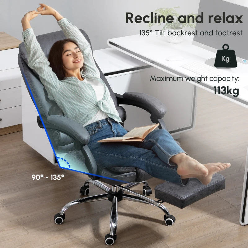 Vinsetto Heated Vibration Massage Executive Office Chair - Adjustable Ergonomic High Back Recliner with Footrest - Dark Grey