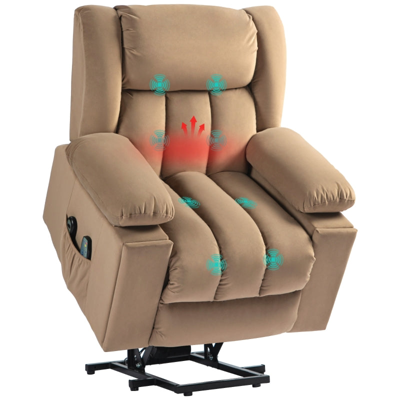 Velvet Electric Riser Recliner Armchair with Massage Function in Light Brown for Ultimate Comfort