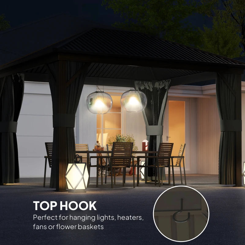 Dark Grey 3.6m x 3m Aluminium Frame Hardtop Gazebo with Accessories