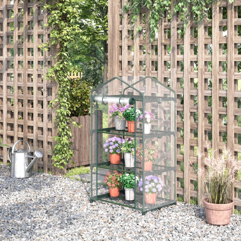 Clear 3 Tier Portable Greenhouse with Roll Up Door, 69x49x125 cm