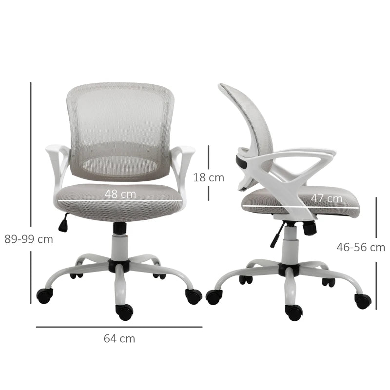 Vinsetto Grey Mesh Office Chair - Ergonomic Swivel Desk Chair with Lumbar Support & Adjustable Armrests