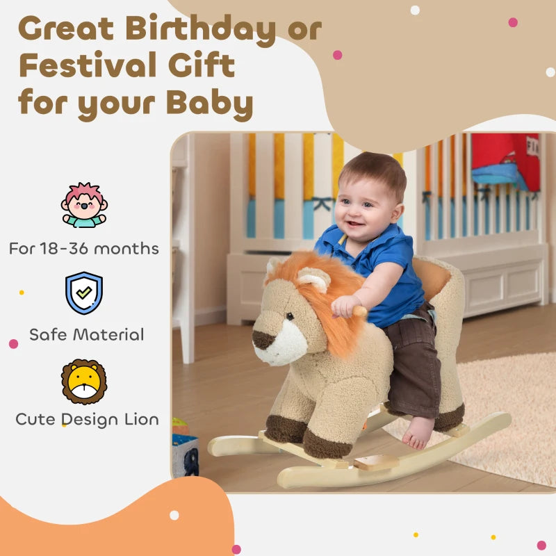 Kids Lion Rocking Horse with Roaring Sound and Safety Seatbelt for Fun Playtime