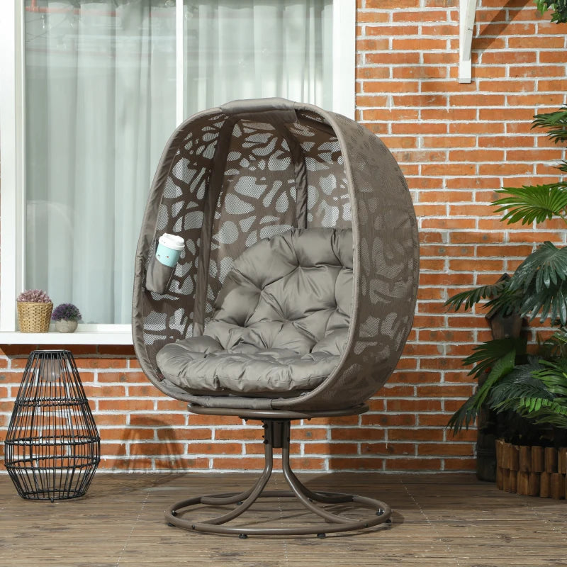 Swivel Egg Chair with Cushions - Foldable Basket Seat, Metal Frame, Indoor Outdoor Lounge Chair for Balcony, Poolside, Patio and Living Room - Sand Brown, Large Size