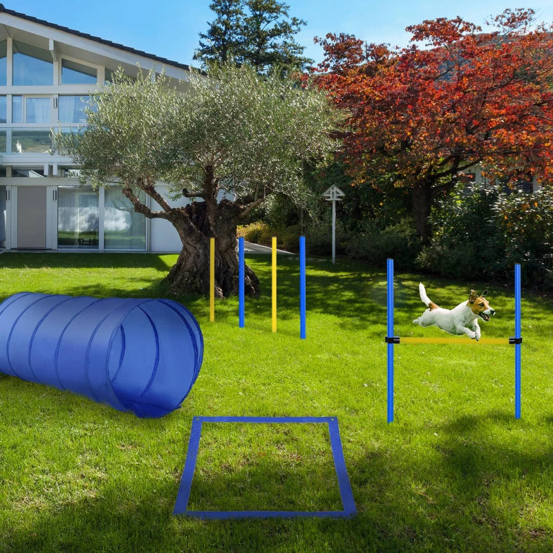 Adjustable Pet Agility Training Set - Dog Play Equipment with Poles, Hurdle, Tunnel & Pause Box for Obedience Training