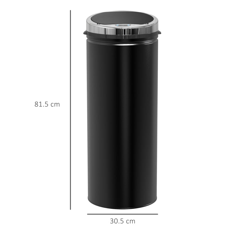 50L Touchless Sensor Bin with Soft-Close Lid - Stainless Steel, Fingerprint Resistant, Hygienic Rubbish Bin for Kitchen & Office, Black