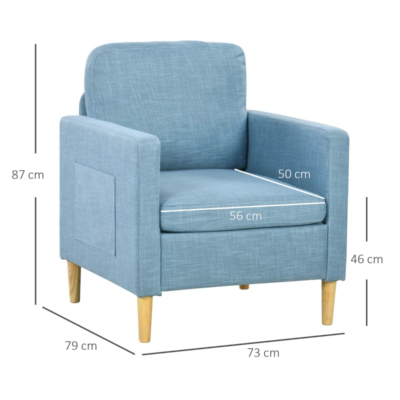 Stylish Upholstered Accent Chair for Living Room, Bedroom or Home Office - Comfy Blue Fireside Armchair