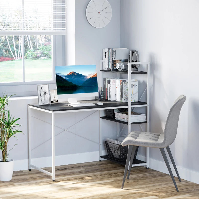 Industrial Reversible Computer Desk with Storage Shelves - Home Office Writing Desk, Easy Assembly, 120x64x121cm, Black & White