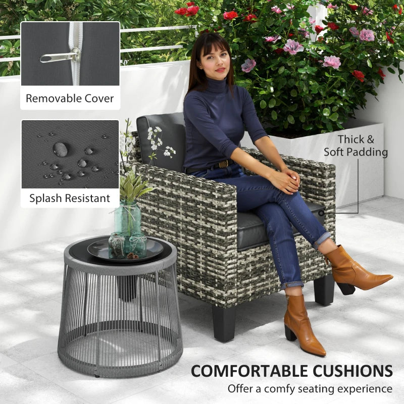 Light Grey Rattan Armchair with Cushions - Single Size