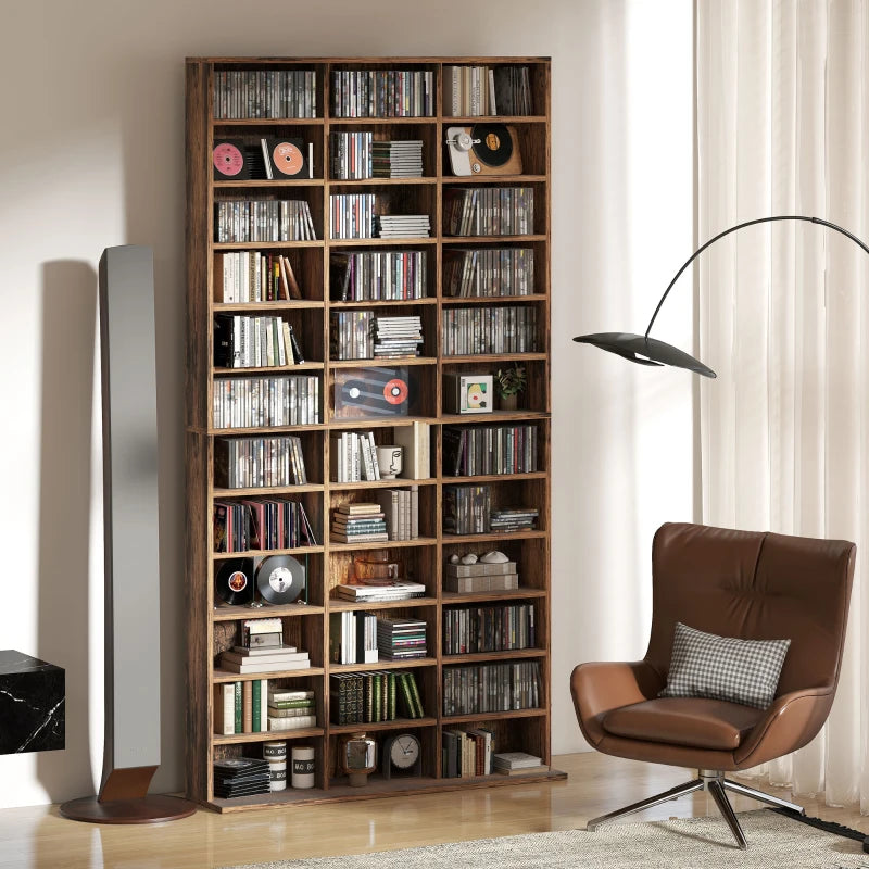 Rustic Brown CD Storage Unit with Adjustable Shelves - 102 x 195 cm - Stylish Media Organizer for Home